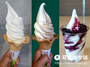 道の駅しもにた「神津牧場ミルクバー」の『ブルーベリーソフト』